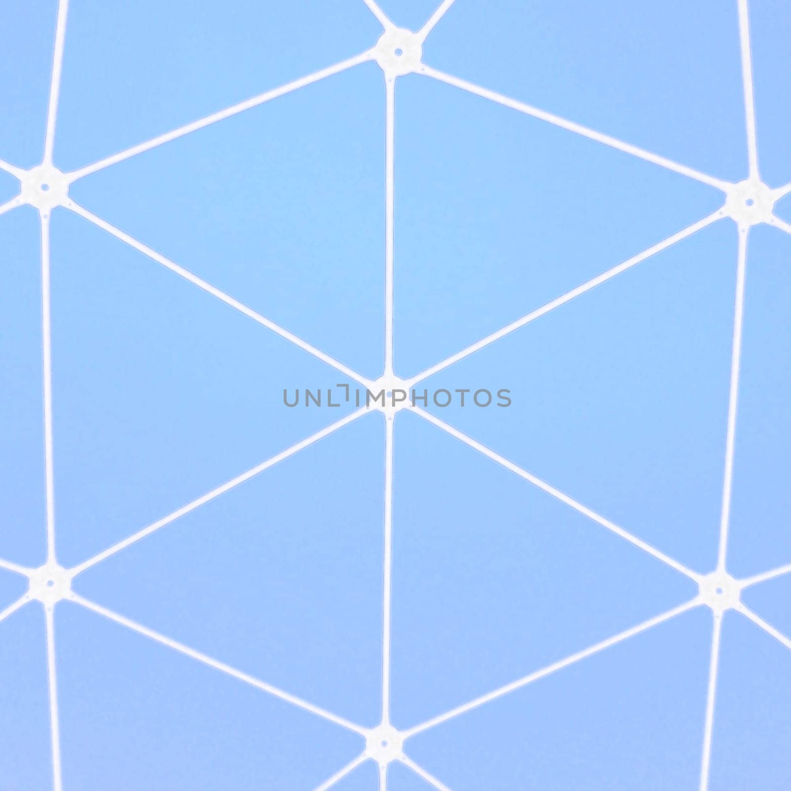 White lines and connected dots on a blue background. Chemical structure of a molecule or substance. Physical condition. Interaction concept. Abstract pattern.