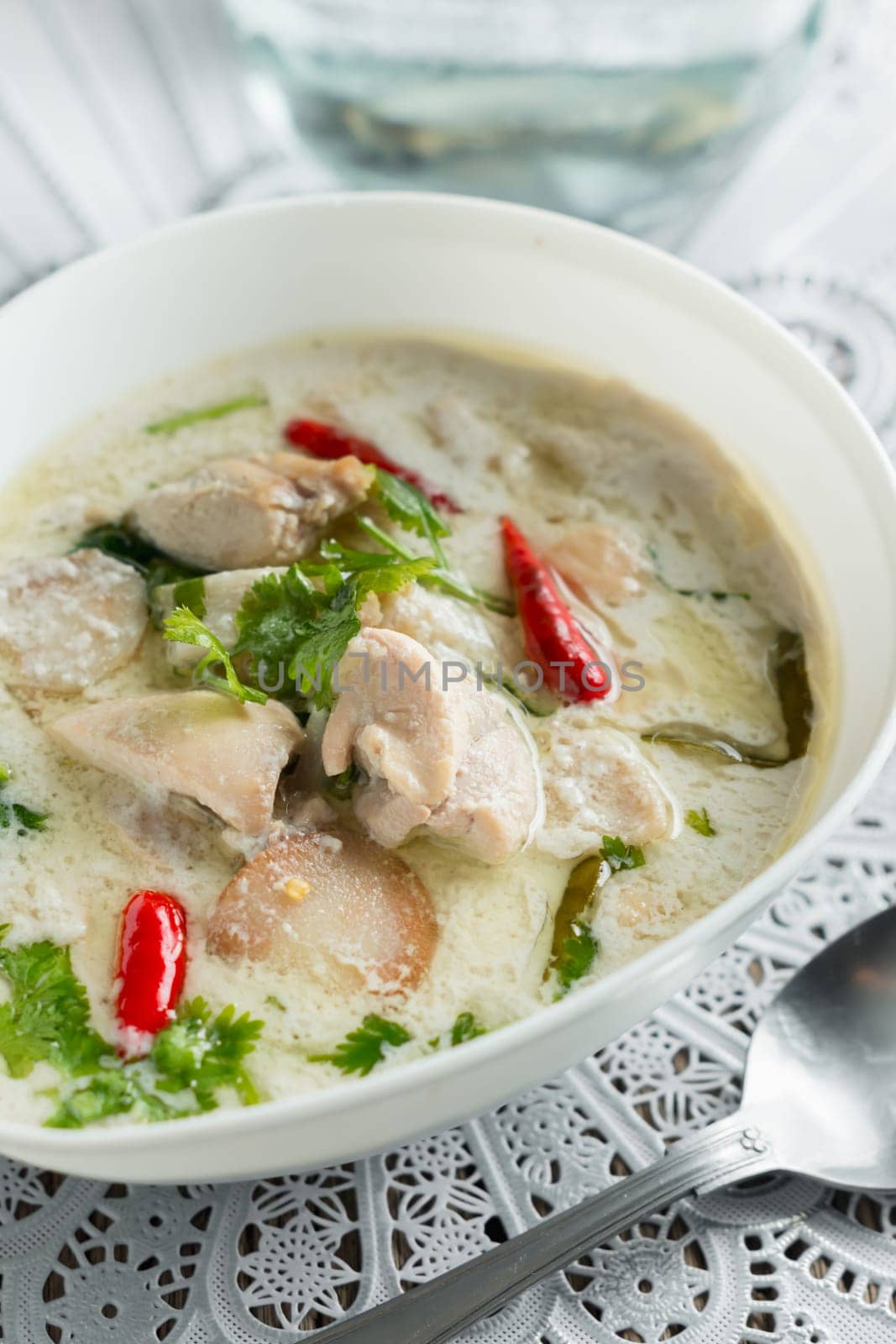 Coconut milk with chicken. Traditional thai soup "Tom Kha Gai"""