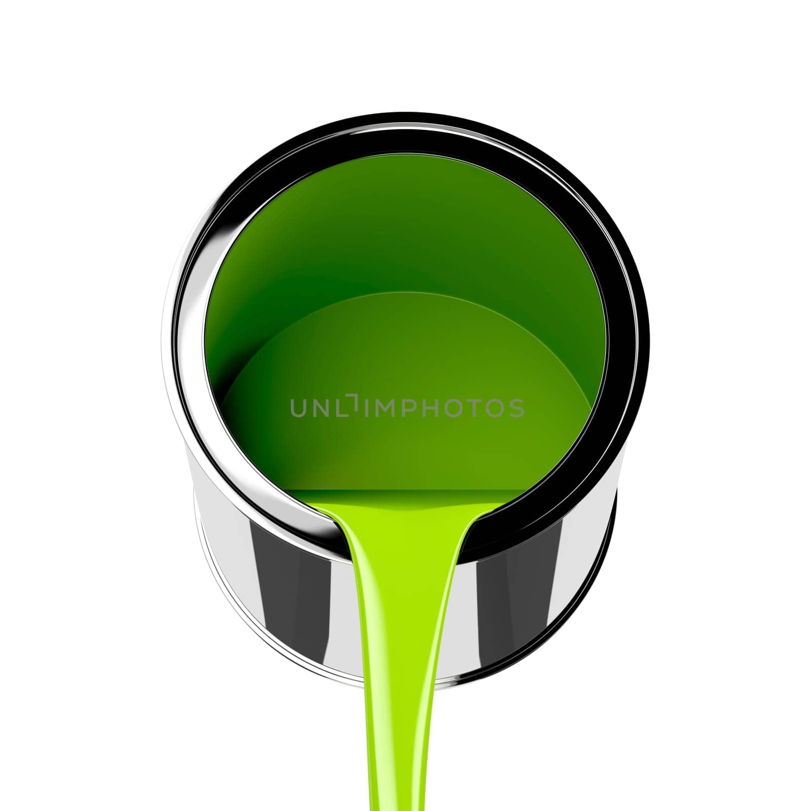 Pouring green paint from its can