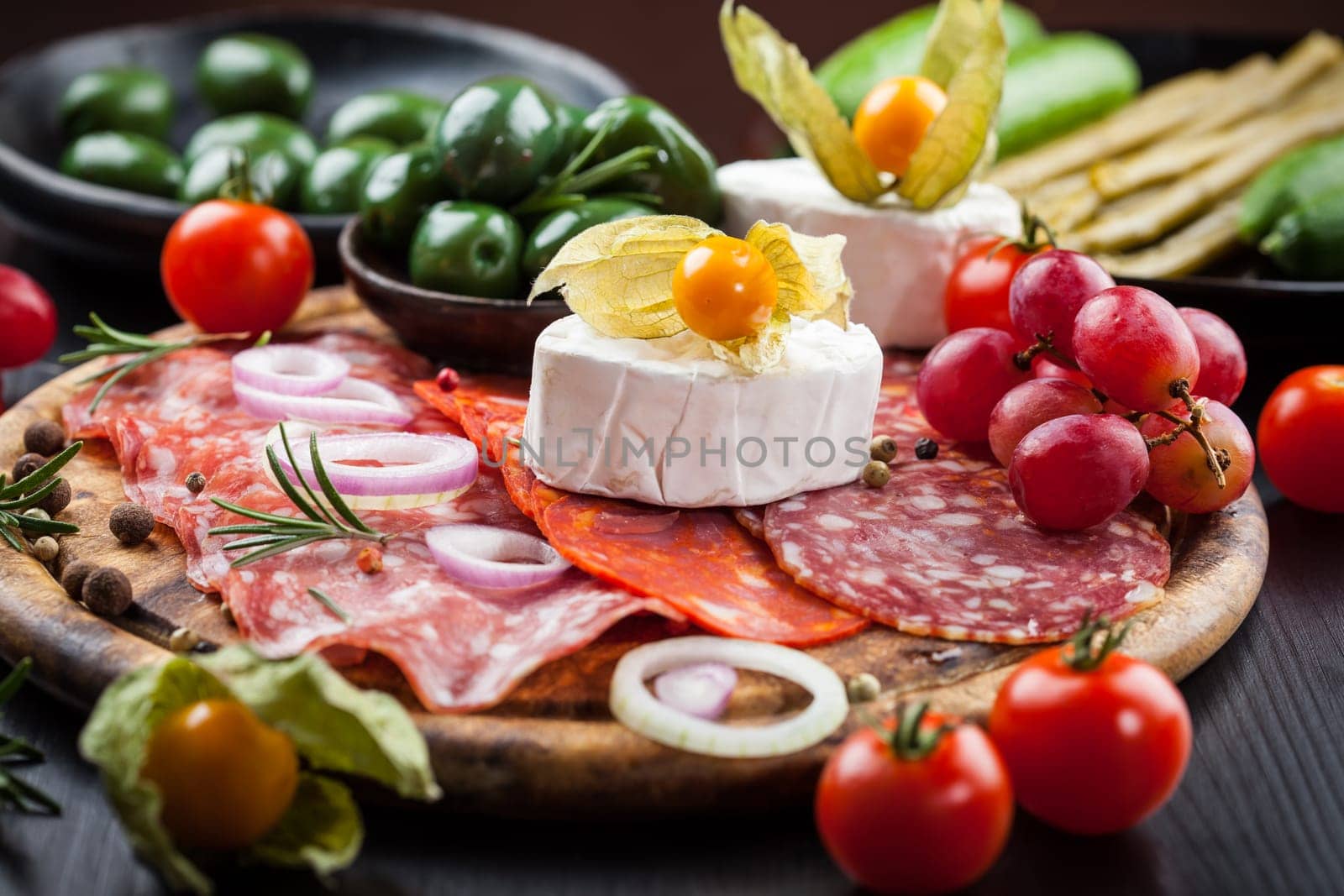Antipasto and catering platter with different appetizers