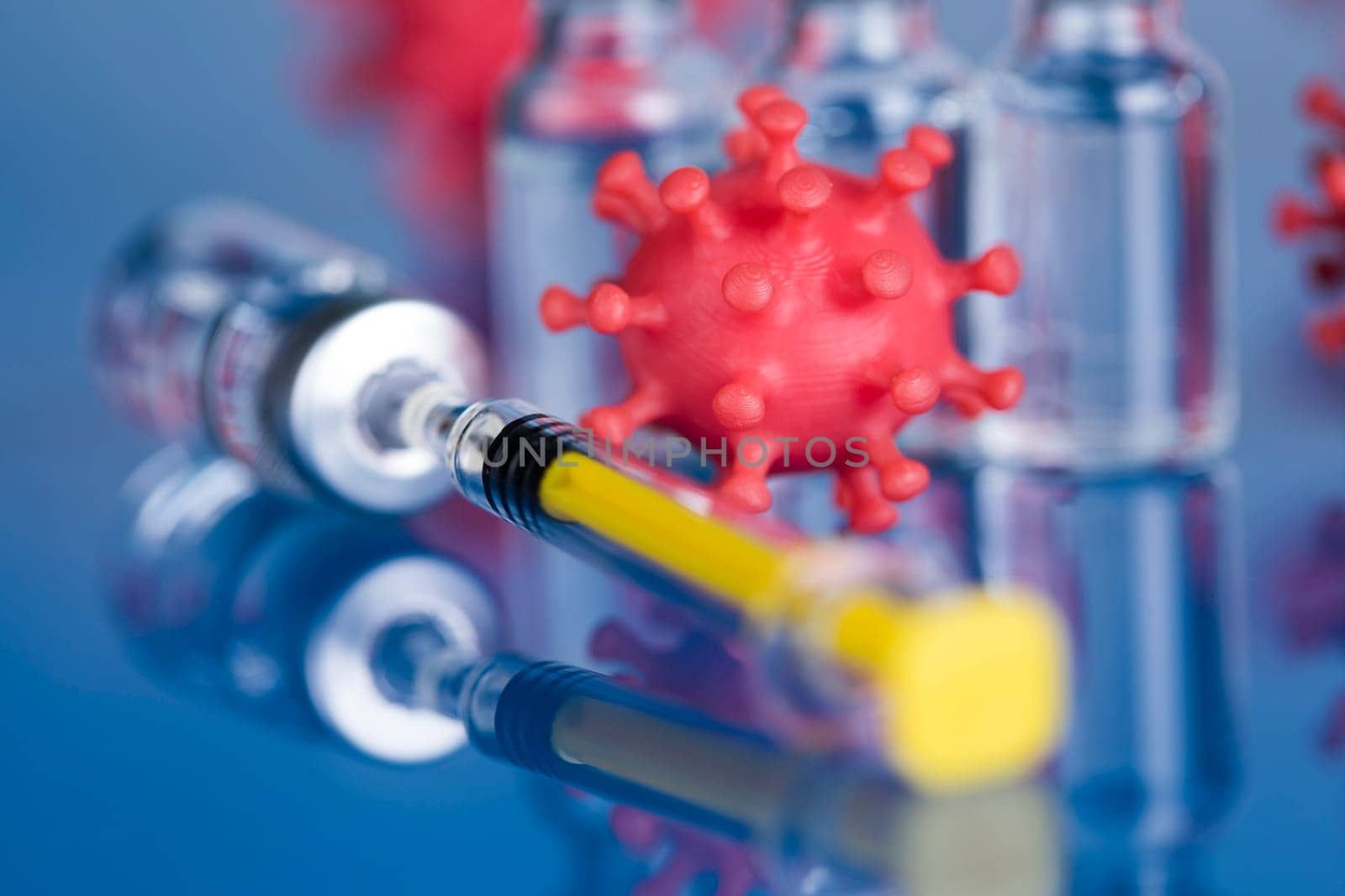 Close up medical syringe with a vaccine