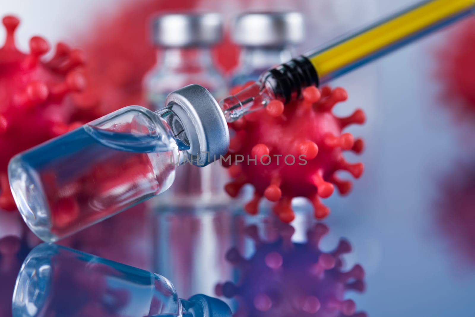 Close up medical syringe with a vaccine