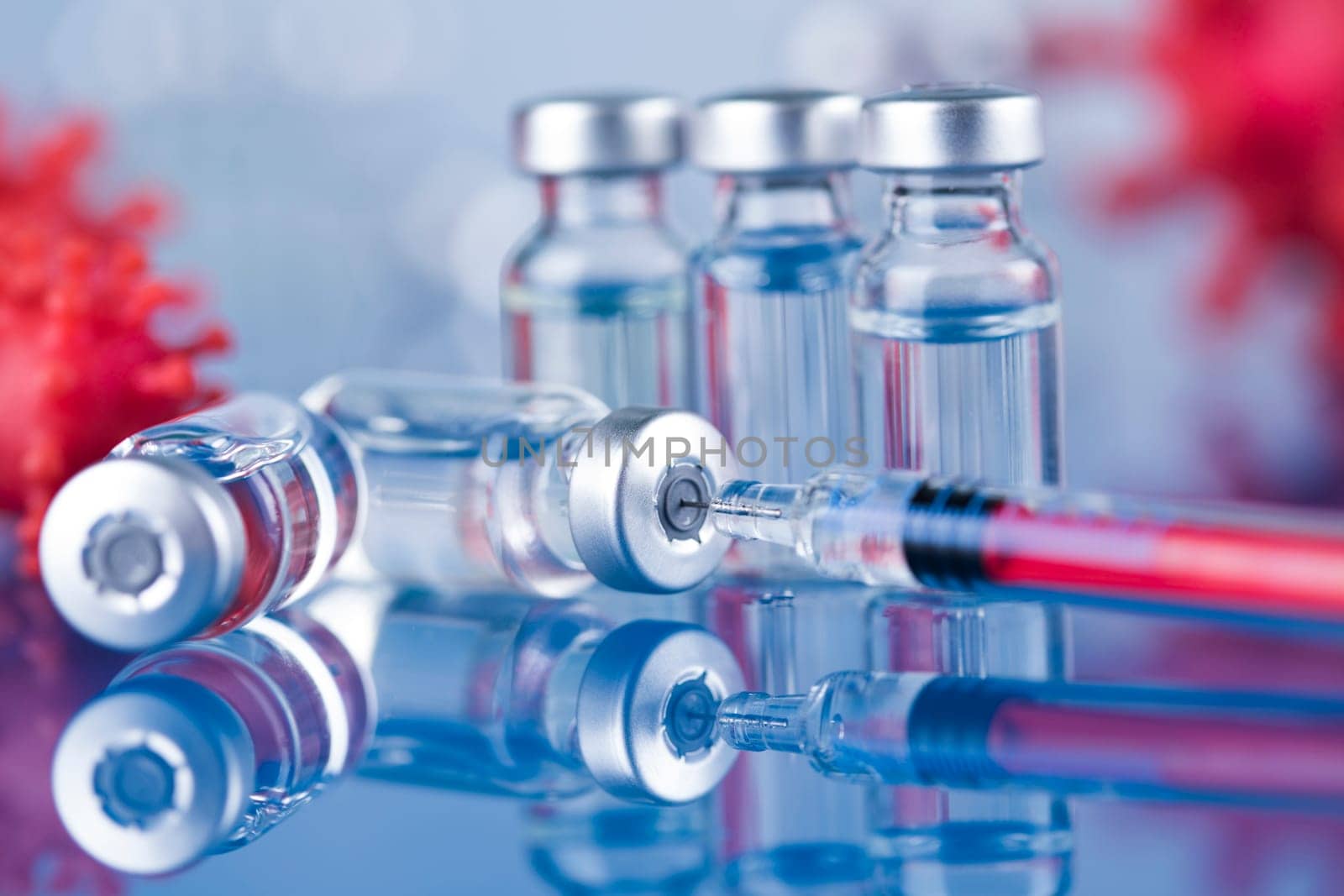 Close up medical syringe with a vaccine