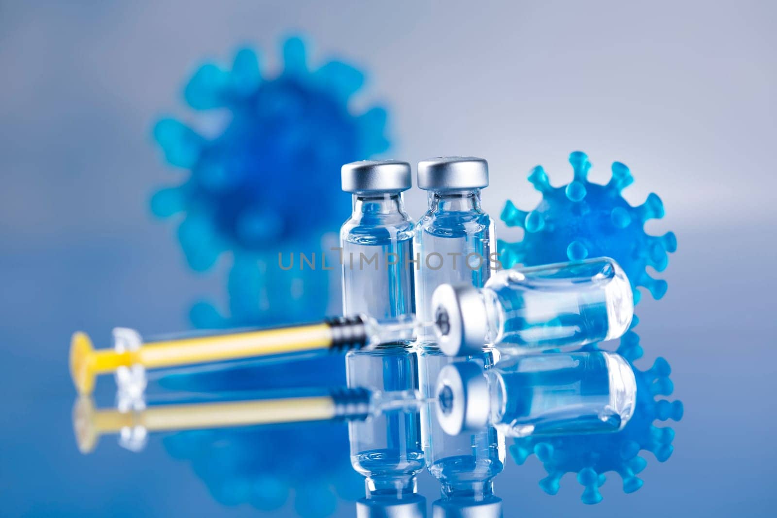 Close up medical syringe with a vaccine