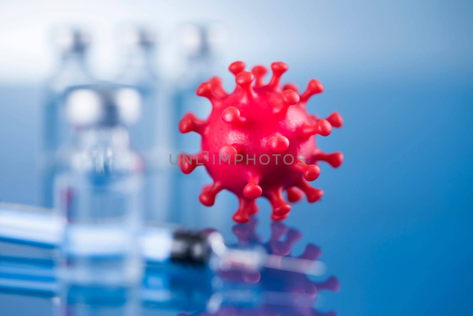 Close up medical syringe with a vaccine