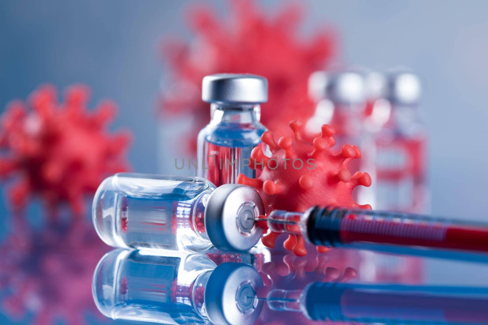 Close up medical syringe with a vaccine