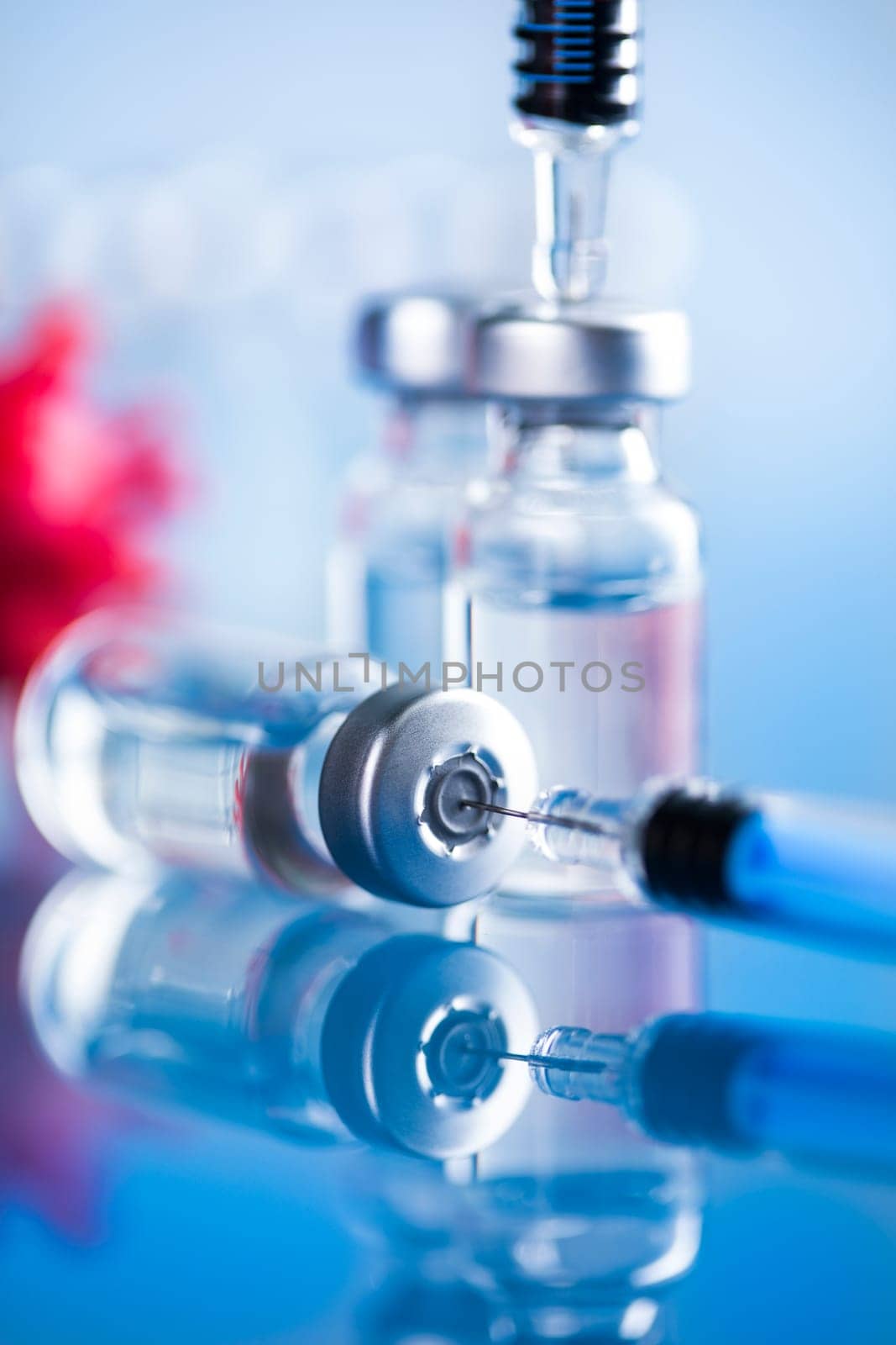 Close up medical syringe with a vaccine