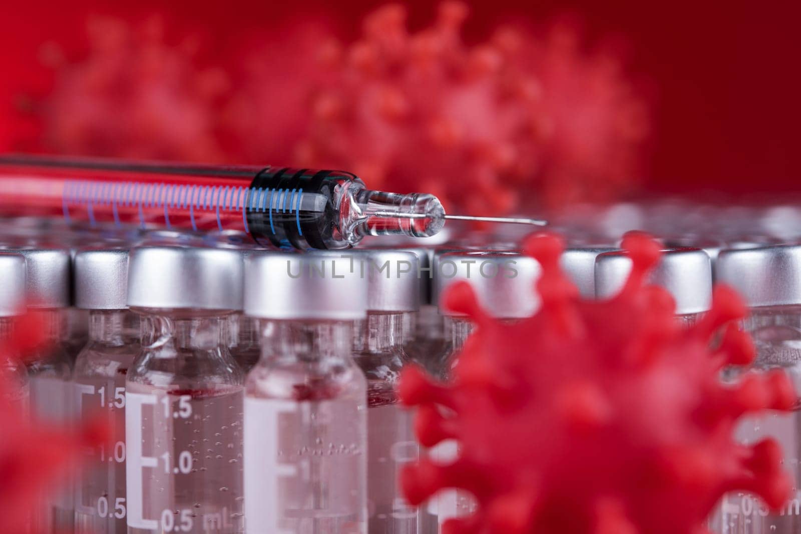 Close up medical syringe with a vaccine