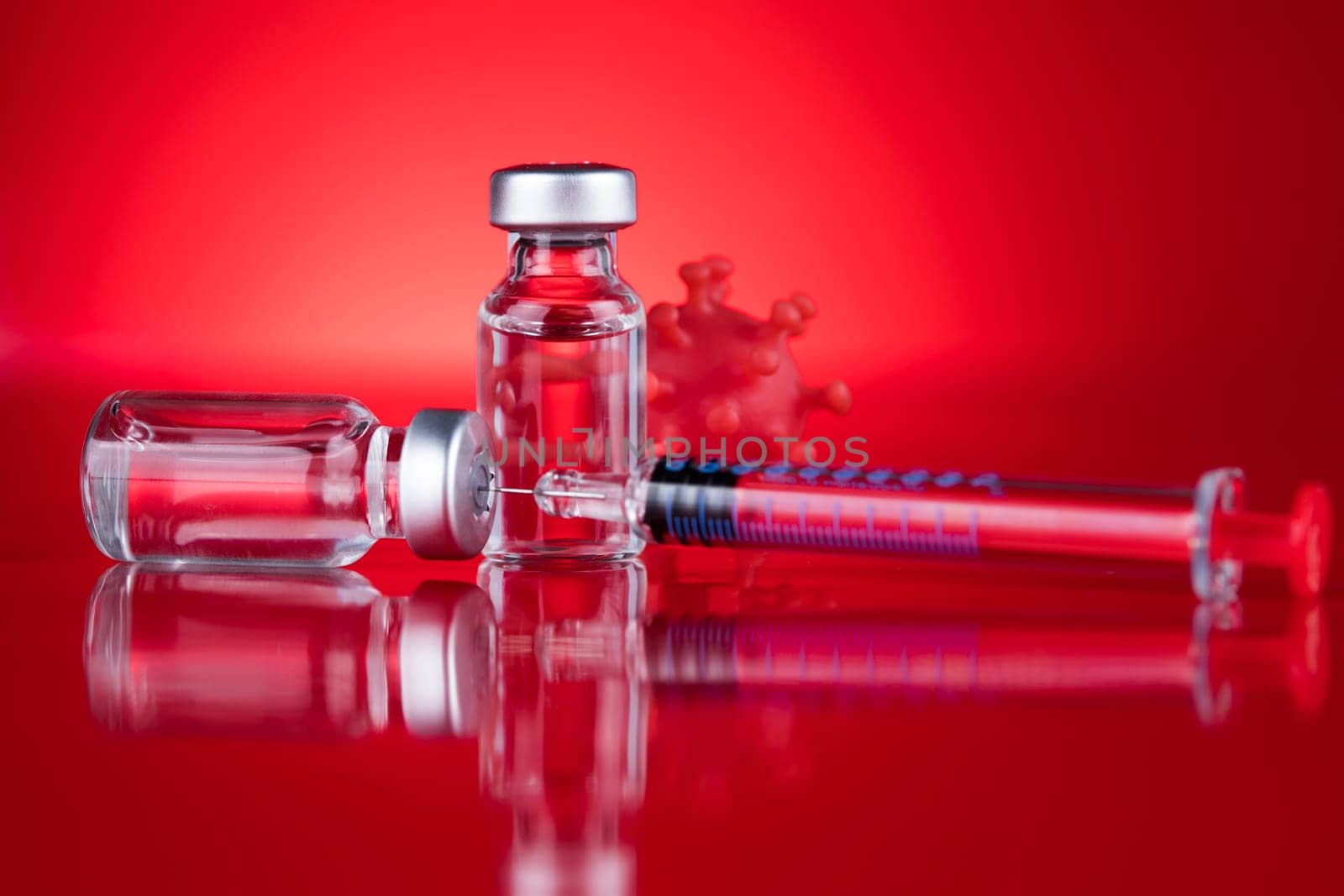 Close up medical syringe with a vaccine