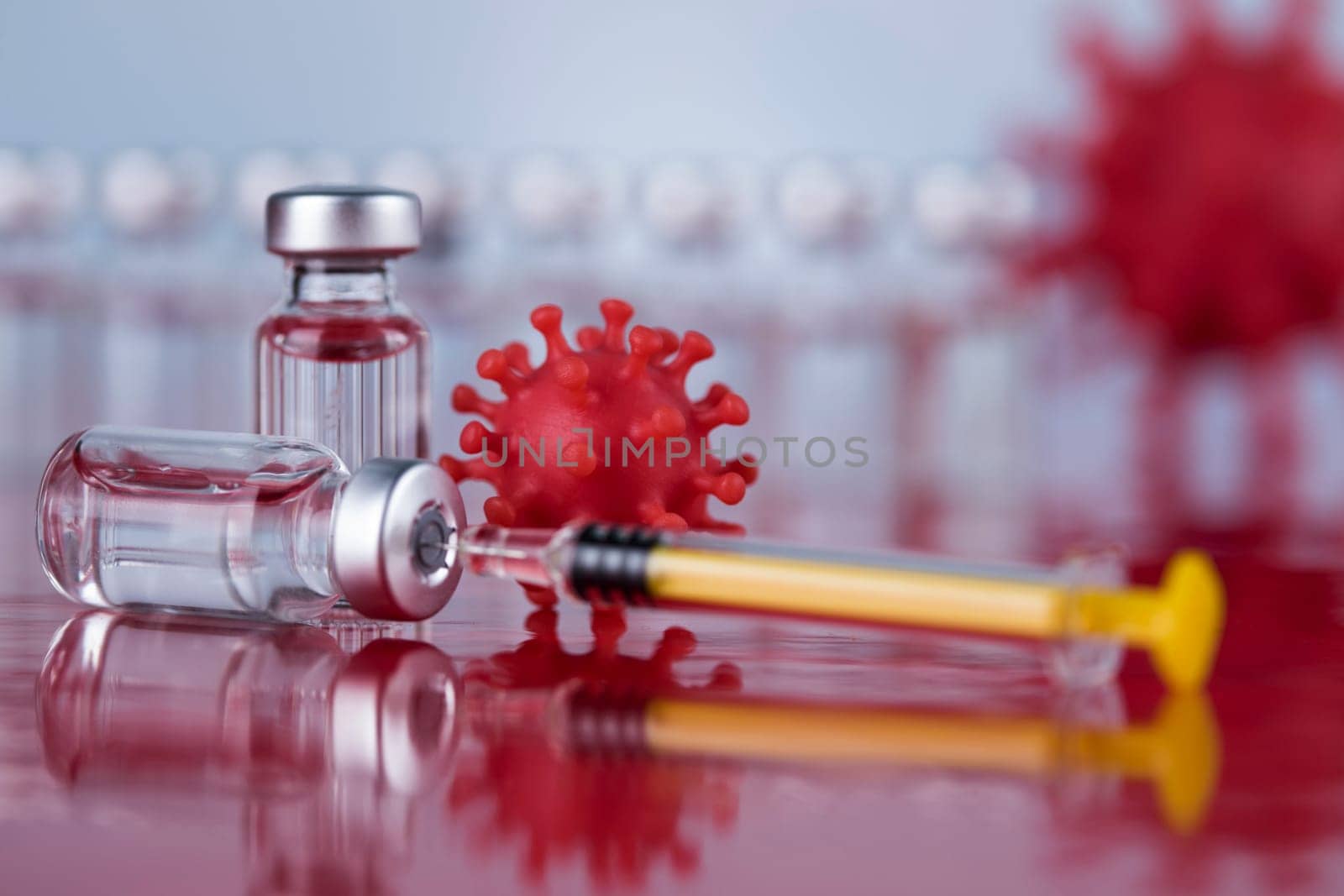 Close up medical syringe with a vaccine