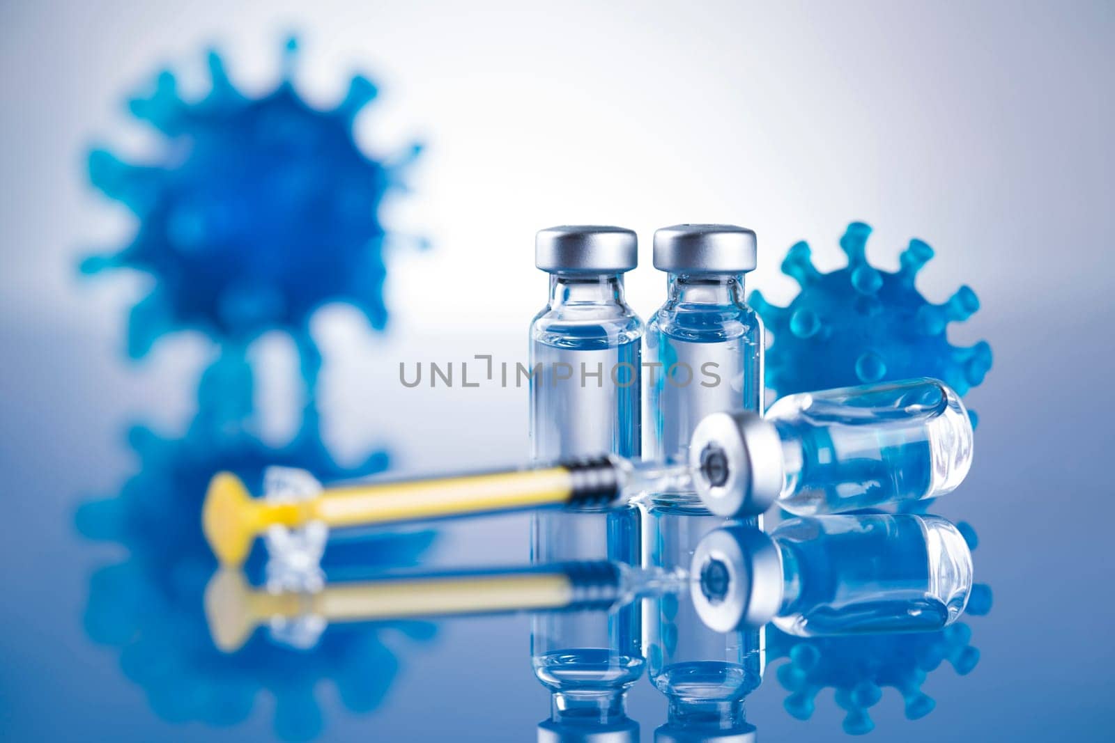 Close up medical syringe with a vaccine