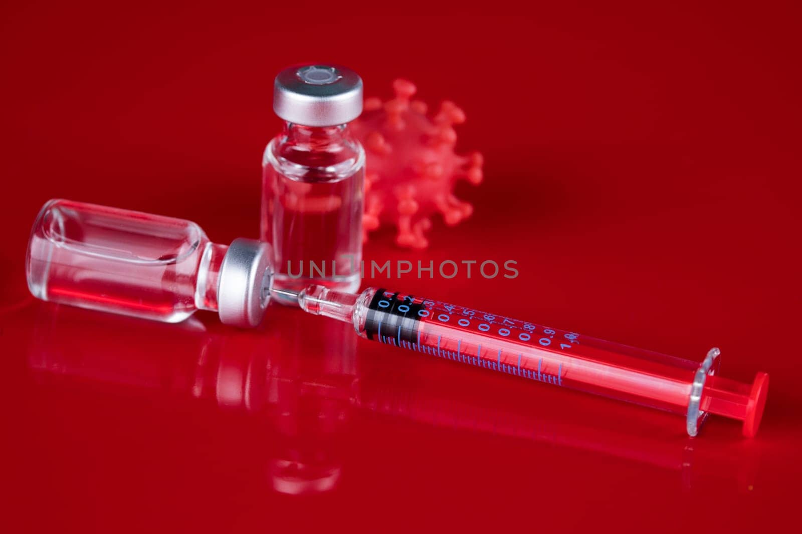 Close up medical syringe with a vaccine
