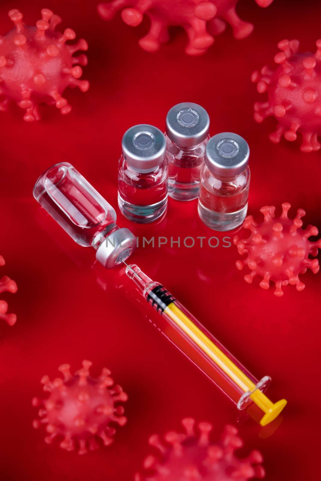 Close up medical syringe with a vaccine
