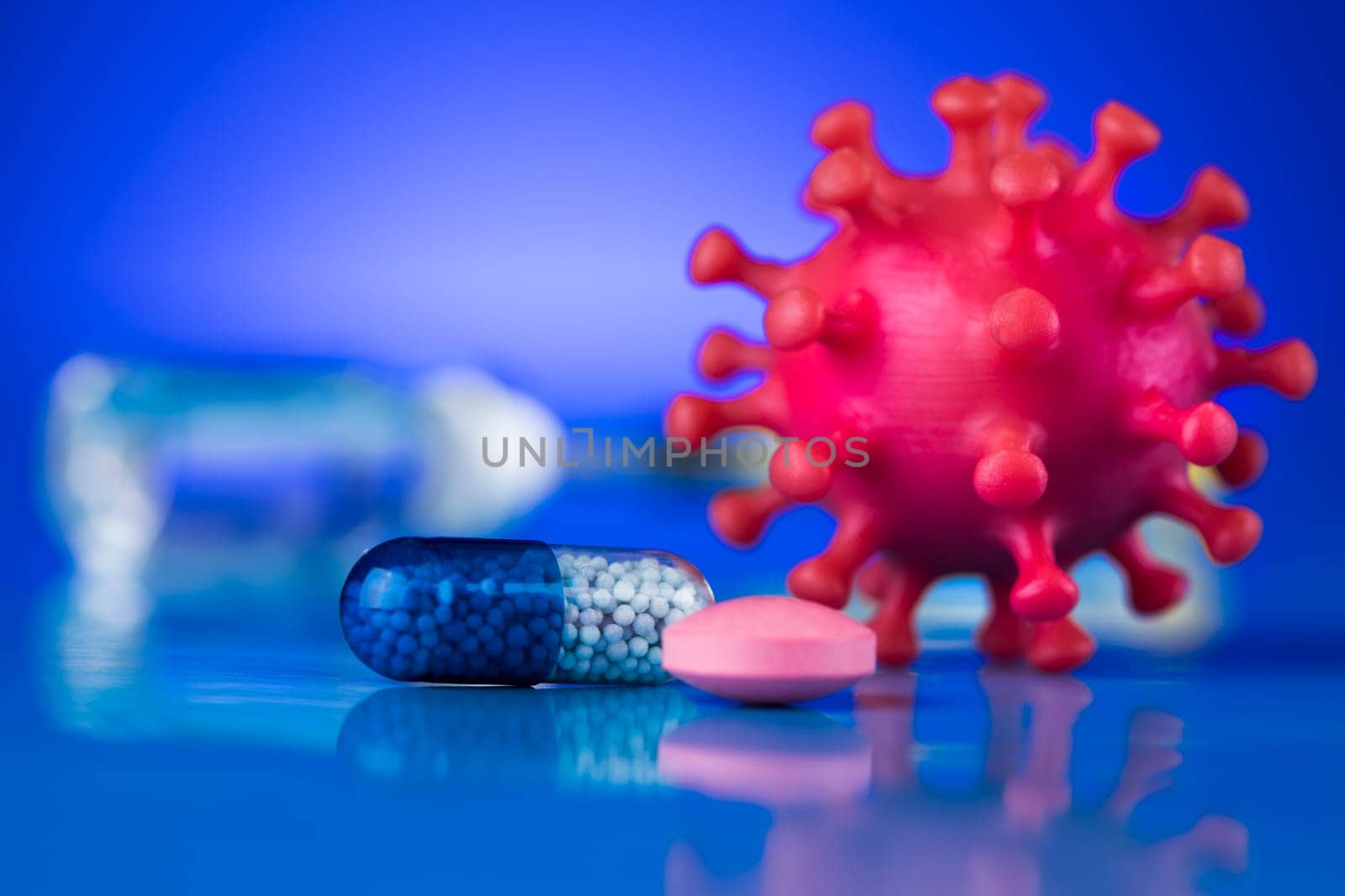 Bottles coronavirus vaccine, pandemic background