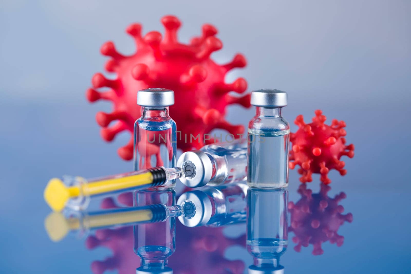 Close up medical syringe with a vaccine