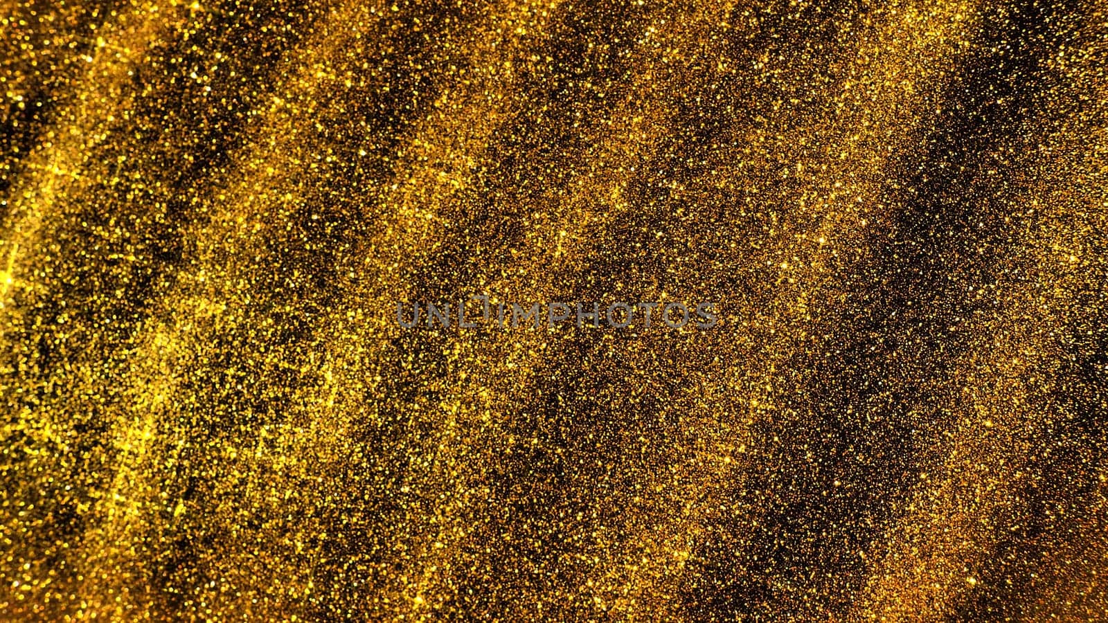 Bokeh light of gold glitters. Golden glitter texture background. Sparkling glitter wrapping paper with sequins and sparkles. Festive golden bokeh and glitter. Diagonal stripes and waves.