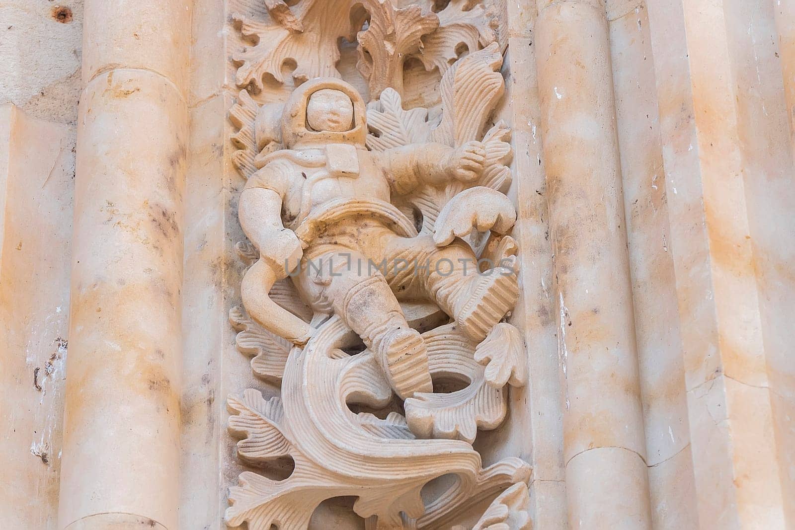 Astronaut carving on the facade of the historic Cathedral of Salmanca (Spain)