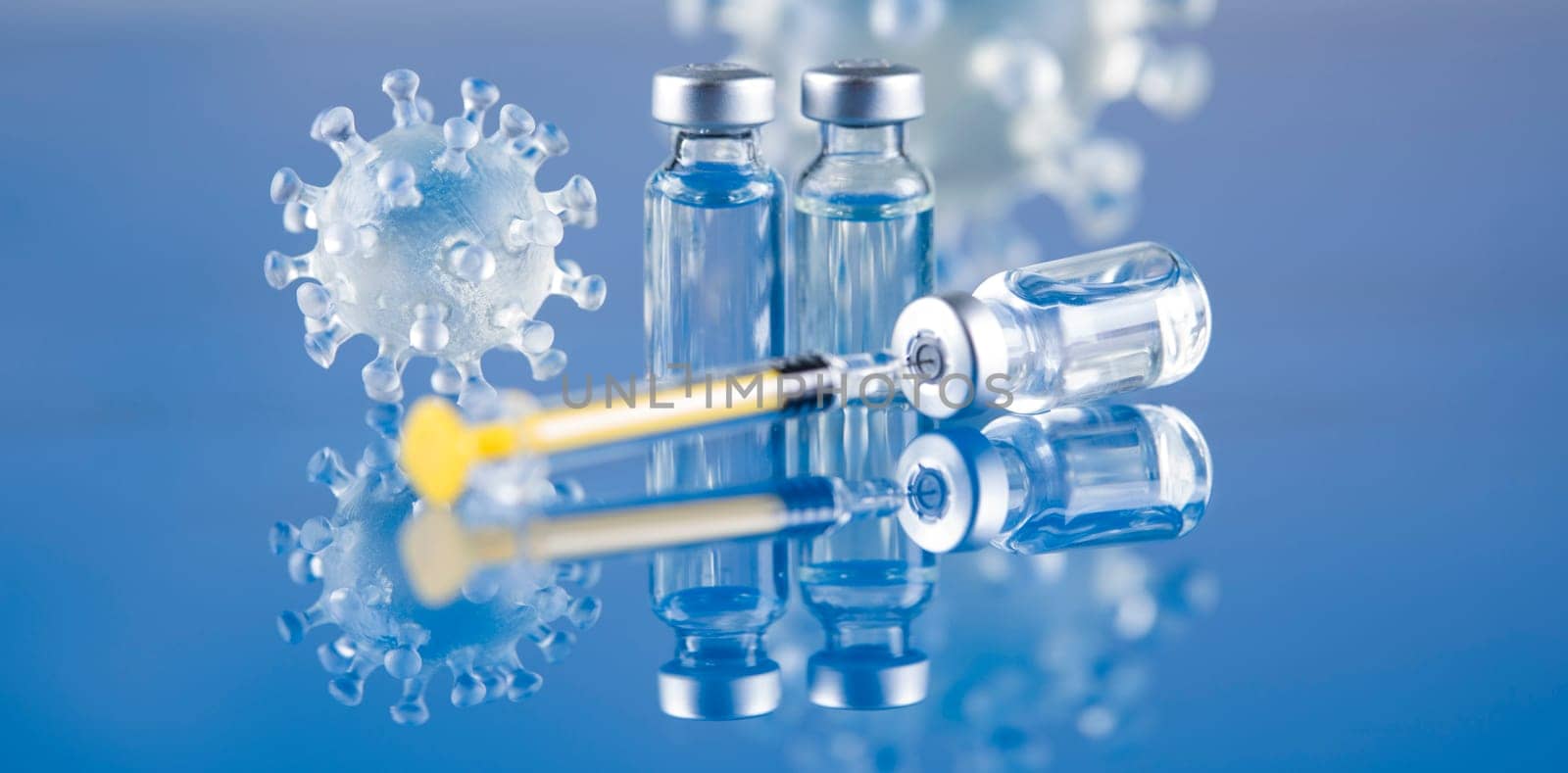 Bottles coronavirus vaccine, pandemic background