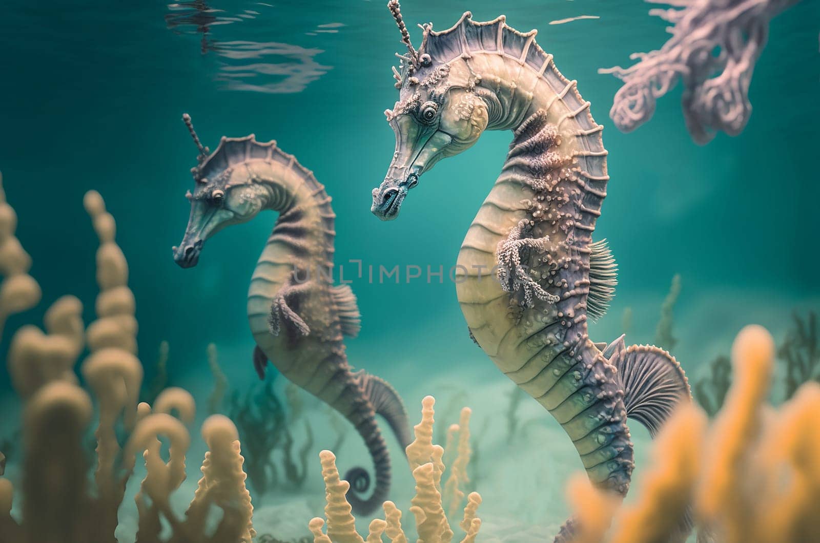 Beautiful Sea horses underwater. Generative AI