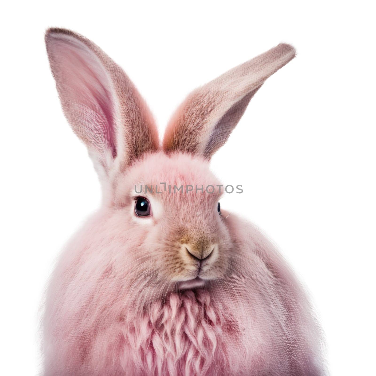 Soft pink hare head isolated on white background. Generative AI