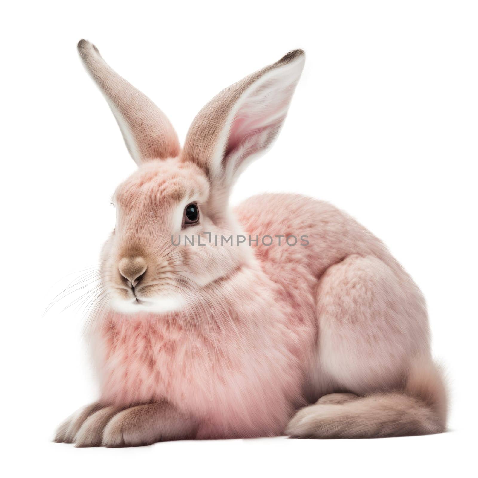 Soft pink hare head isolated on white background. Generative AI