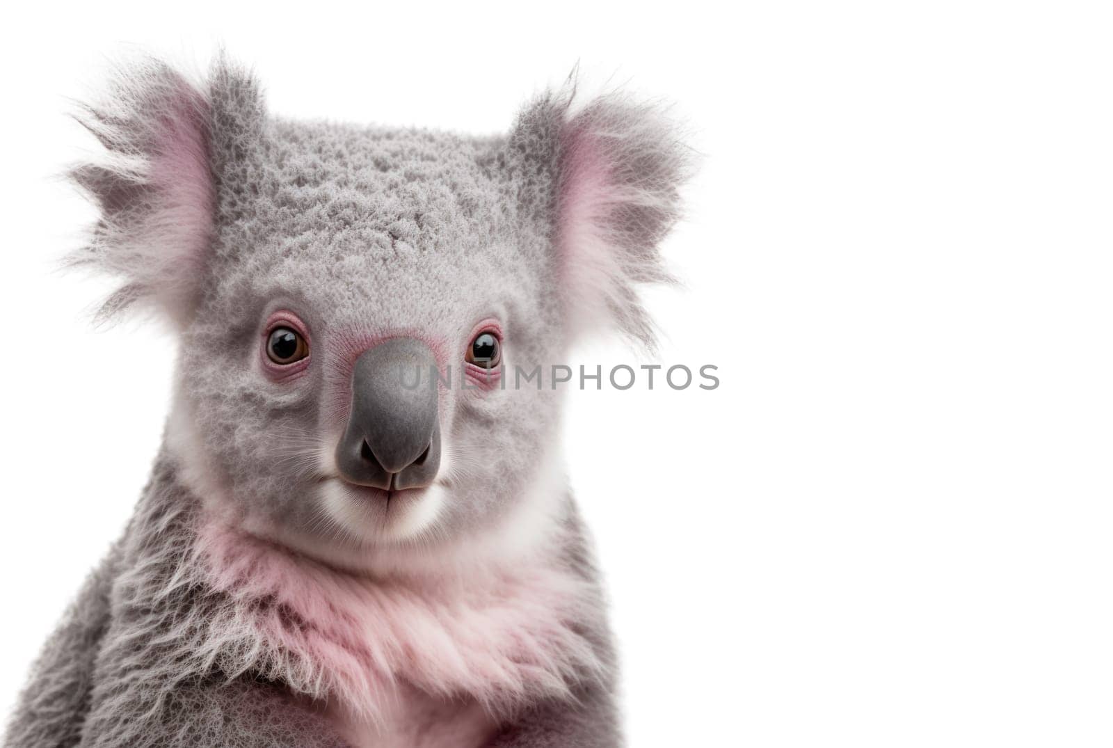 Pink koala isolated on white background. Generative AI