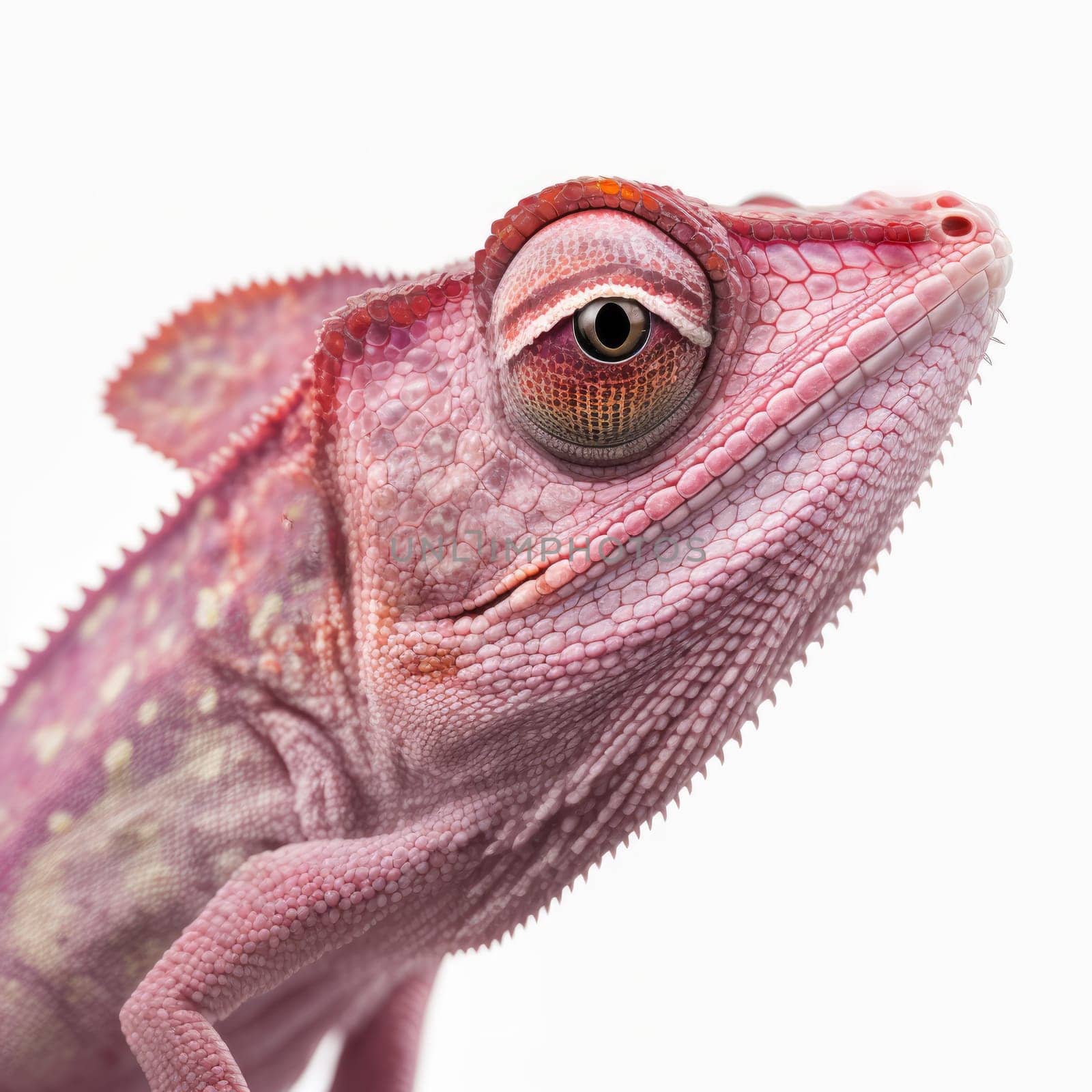 Cute pink chameleon isolated on white background. Generative AI