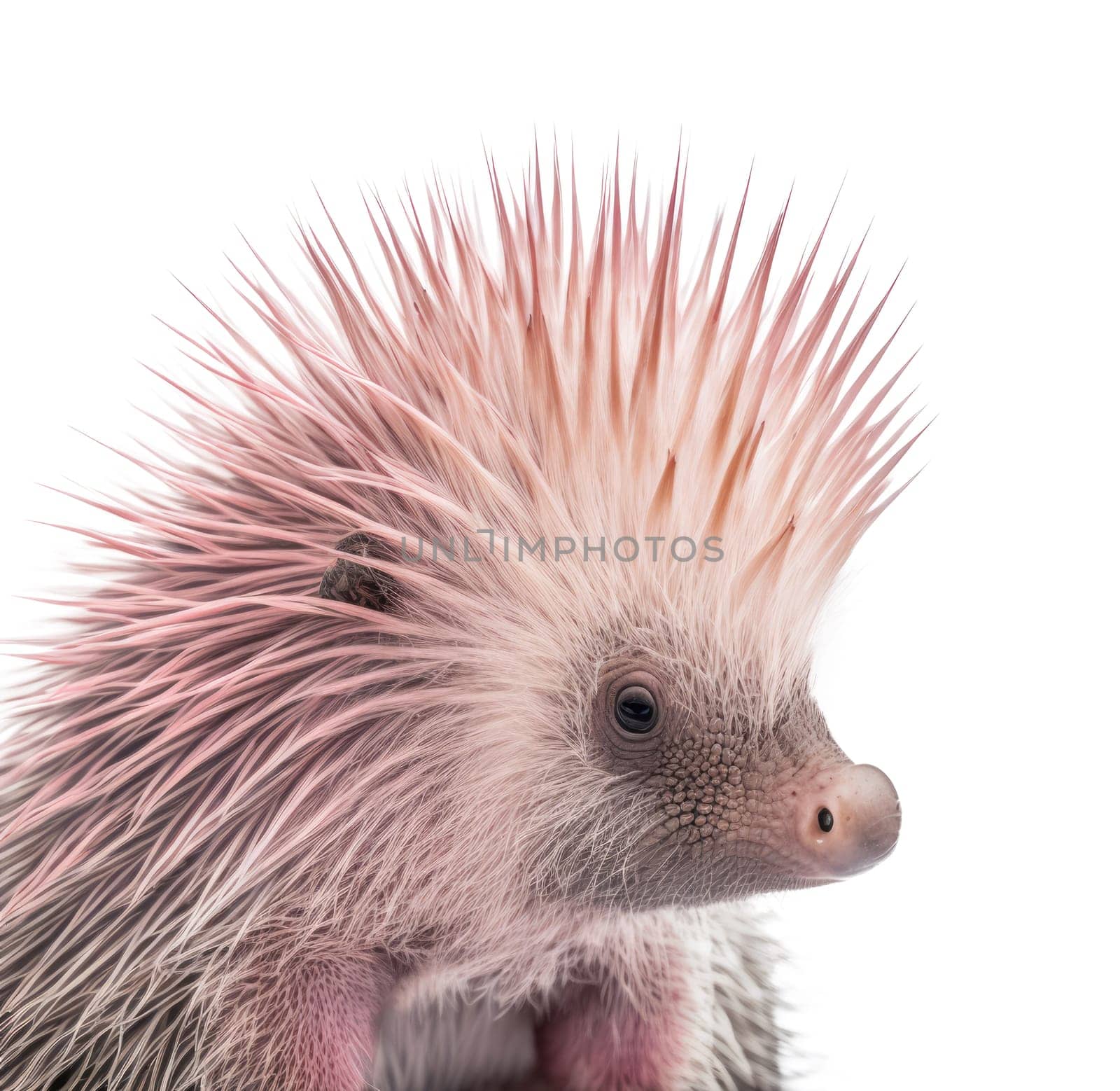 Pink porcupine isolated on white background. Generative AI