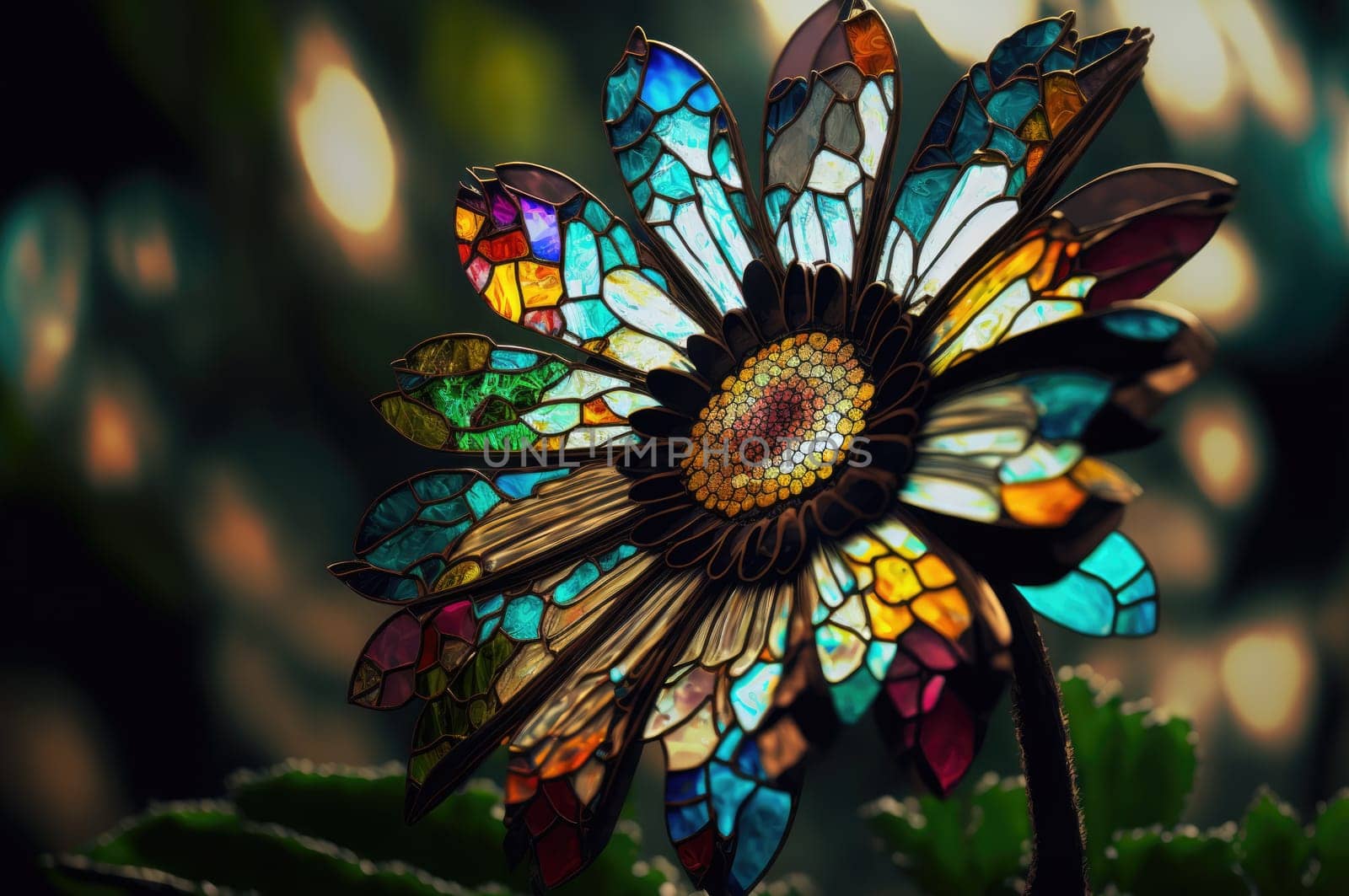 Flower made out of stained glass. Generative AI