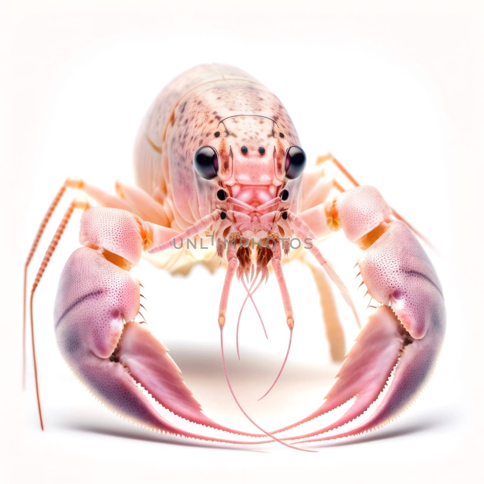 Pink lobster on white background. Generative AI