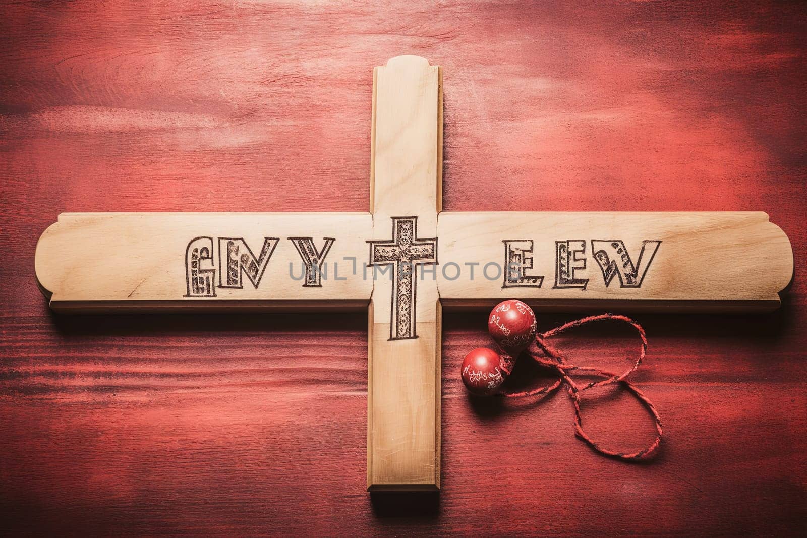 Lent Season, Holy Week and Good Friday concepts - 'LENT fast pray give' text in red vintage background Stock photo. Generative AI.