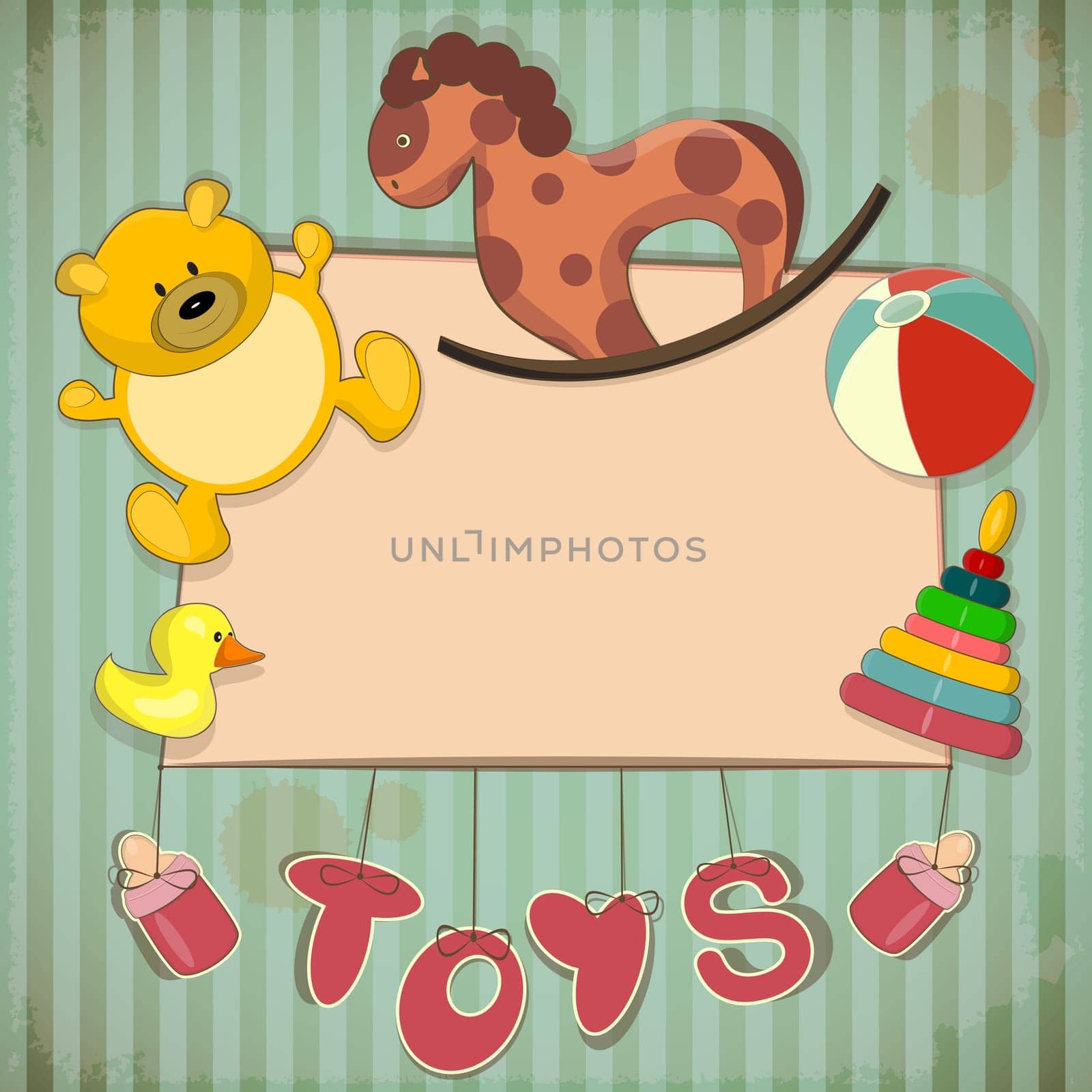 Vintage Design Toys Frame - Old Toys and place for text - Vector illustration