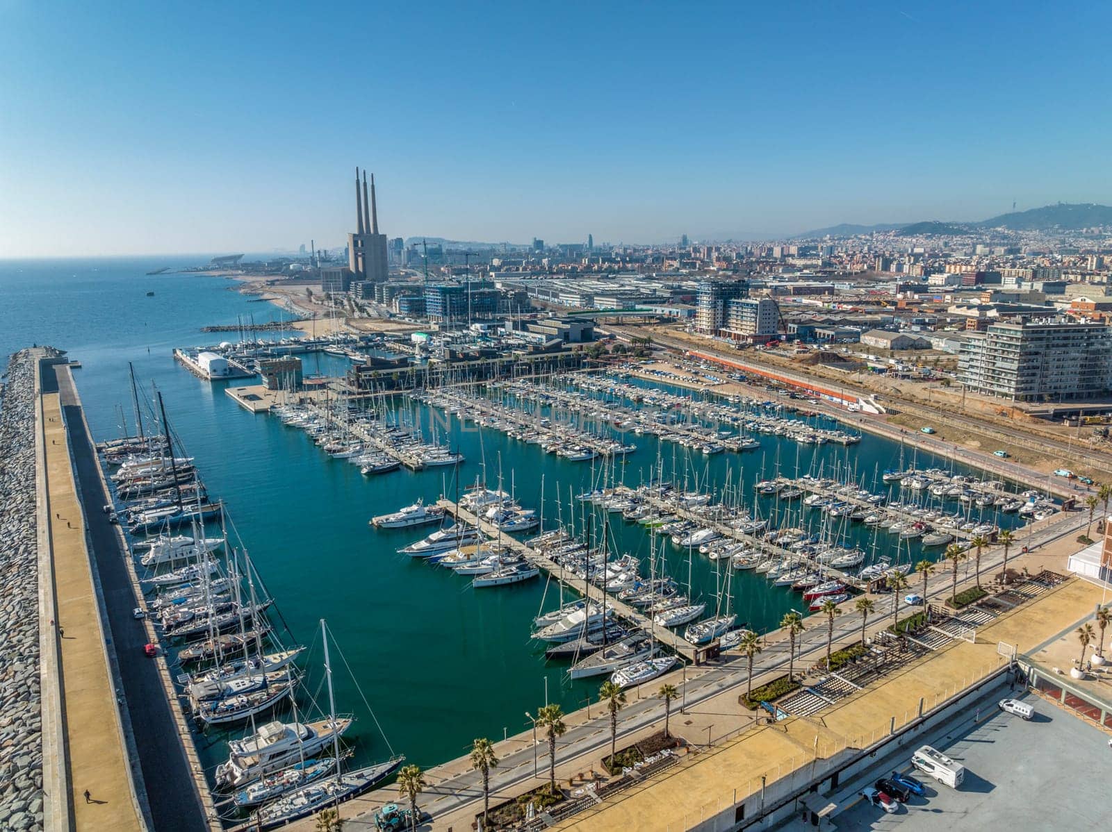 Badalona , Spain - February 22, 2023: The port of Marina de Badalona is a marina and fishing port located in the city of Badalona, province of Barcelona, Spain. Catalonia.