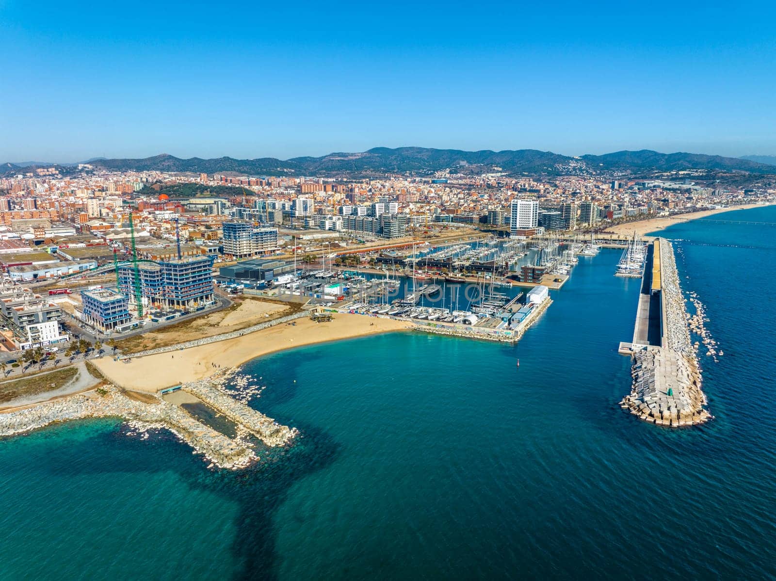 Badalona , Spain - February 22, 2023: The port of Marina de Badalona is a marina and fishing port located in the city of Badalona, province of Barcelona, Spain. Catalonia.