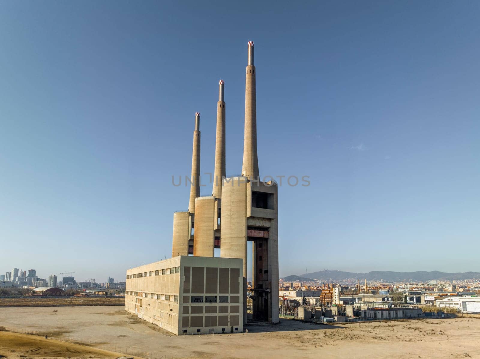 Thermal power plant in Sant Adria (Barcelona), Catalonia, Spain. Aerial view