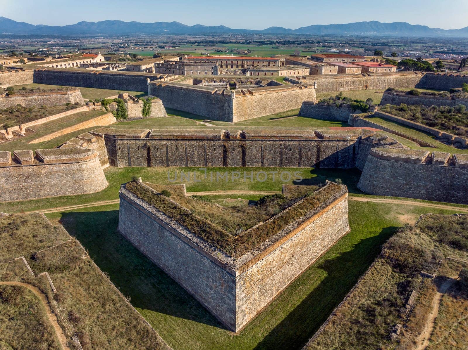 Sant Ferran Castle, Bulwark of Santa Tecla, Figueres, Girona Spain. top aerial view