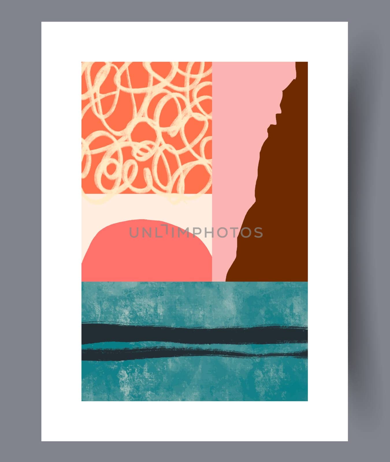 Abstract lines modern sketch wall art print. Printable minimal abstract lines poster. Contemporary decorative background with sketch. Wall artwork for interior design.