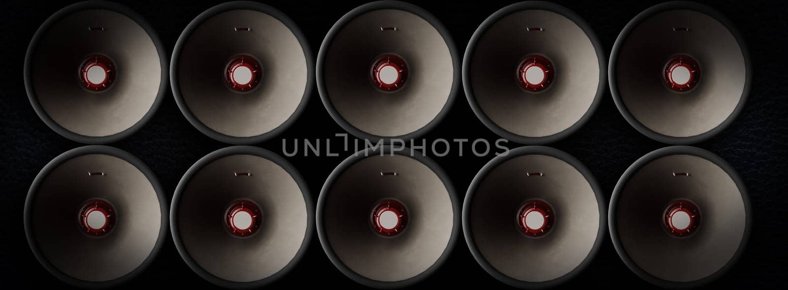 Ten loudspeaker or megaphone using as background or header, mixed media