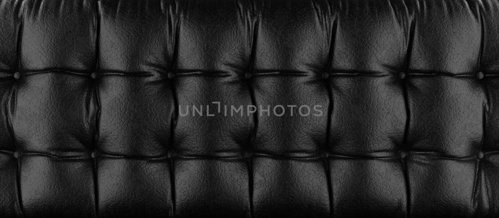 Beautiful texture of a fine black leather surface using as background or header, panorama backdrop, 3d rendering