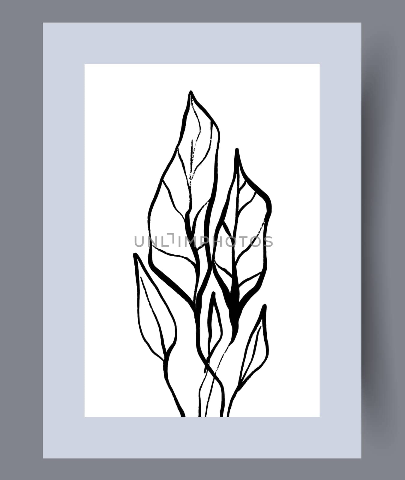 Still life leaves floral plant wall art print. Contemporary decorative background with plant. Printable minimal abstract leaves poster. Wall artwork for interior design.