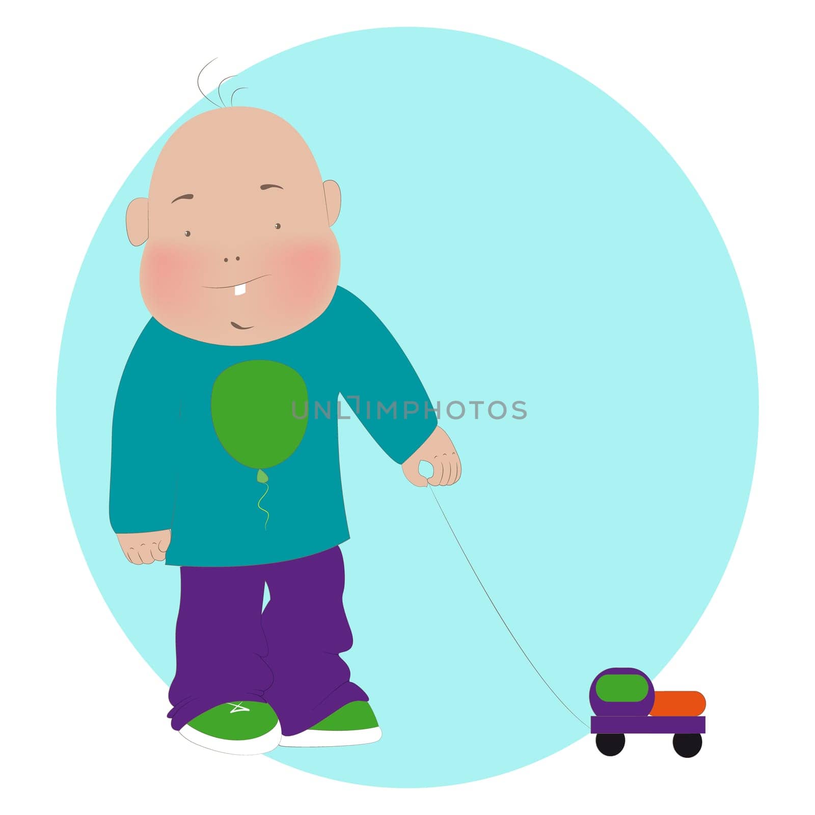 Vector illustration of a cute little boy with a toy truck.