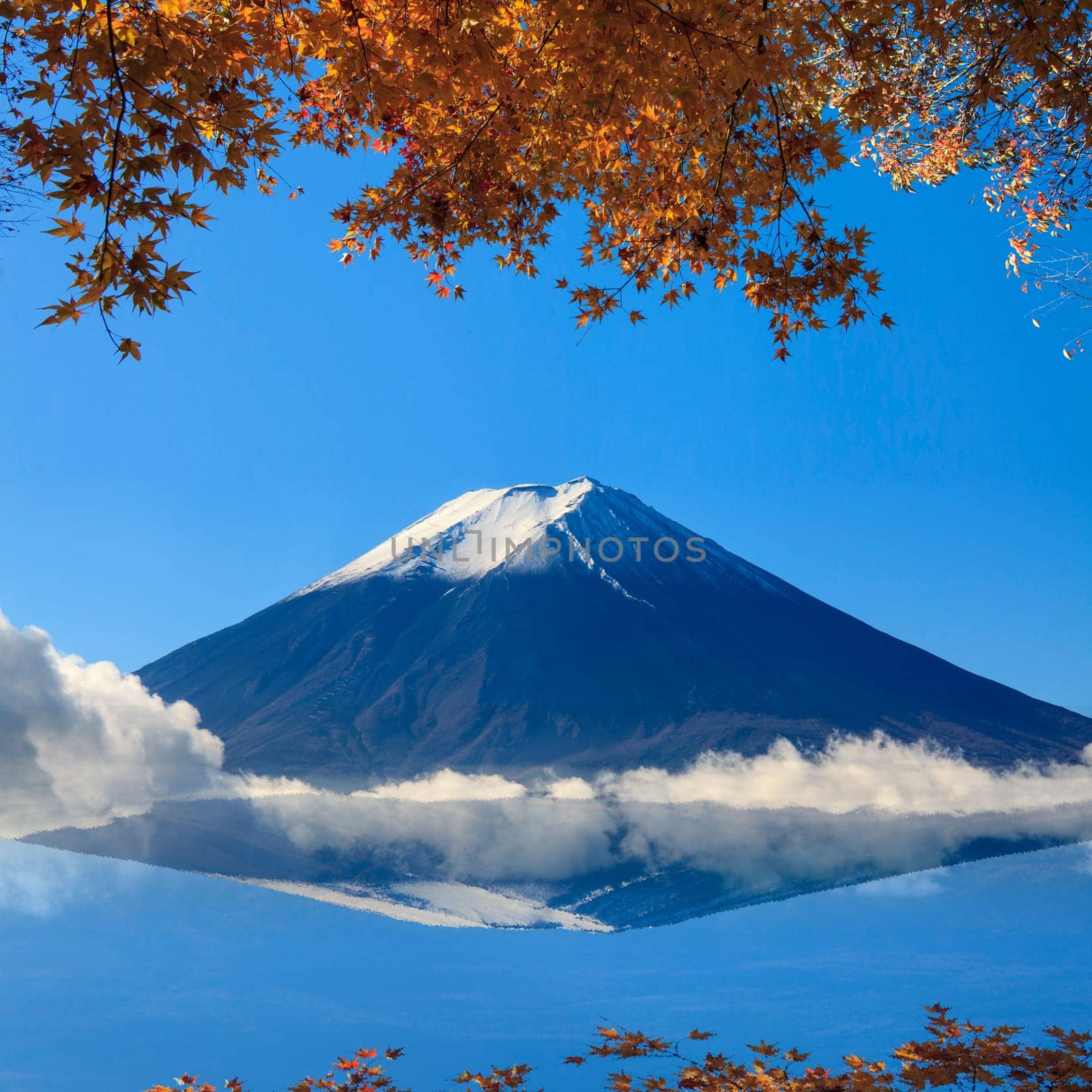 Image of sacred mountain of Fuji in the background at Japan for adv or others purpose use