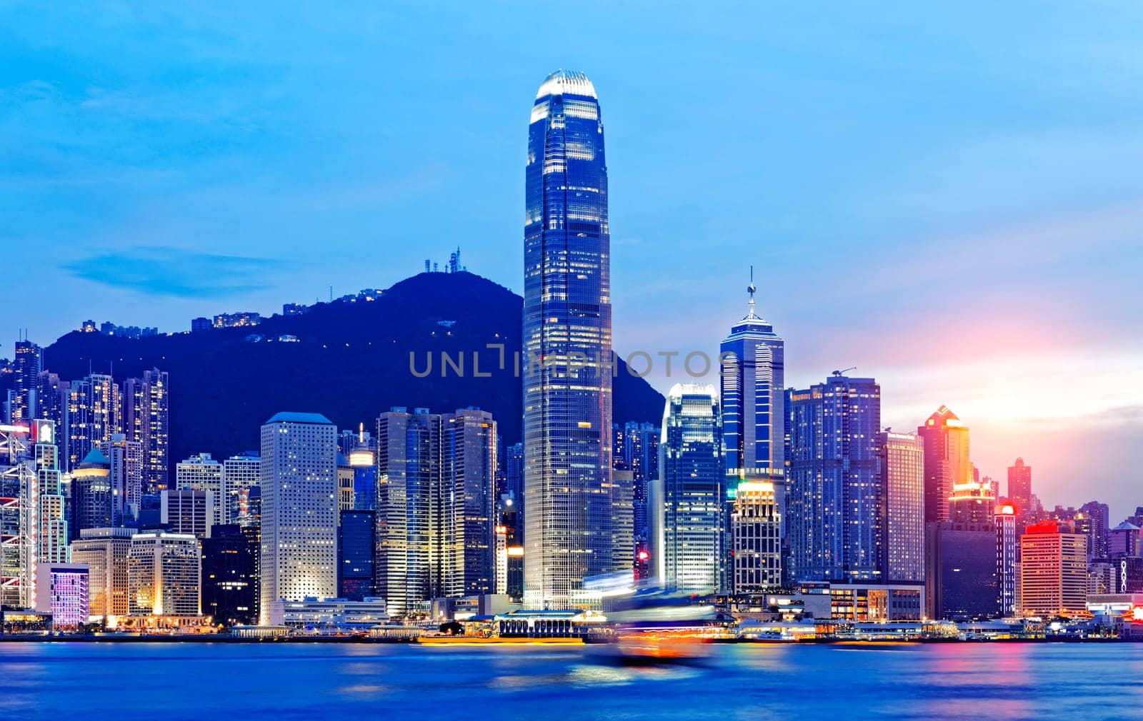 Beautiful HongKong cityscape at sunset, Hong kong city.