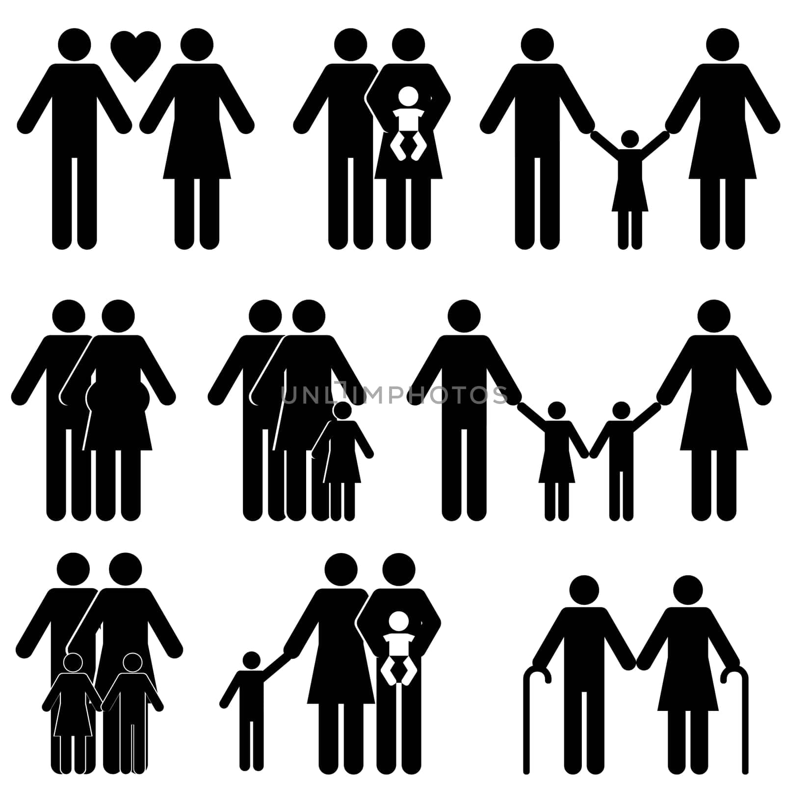 Family icon set in black