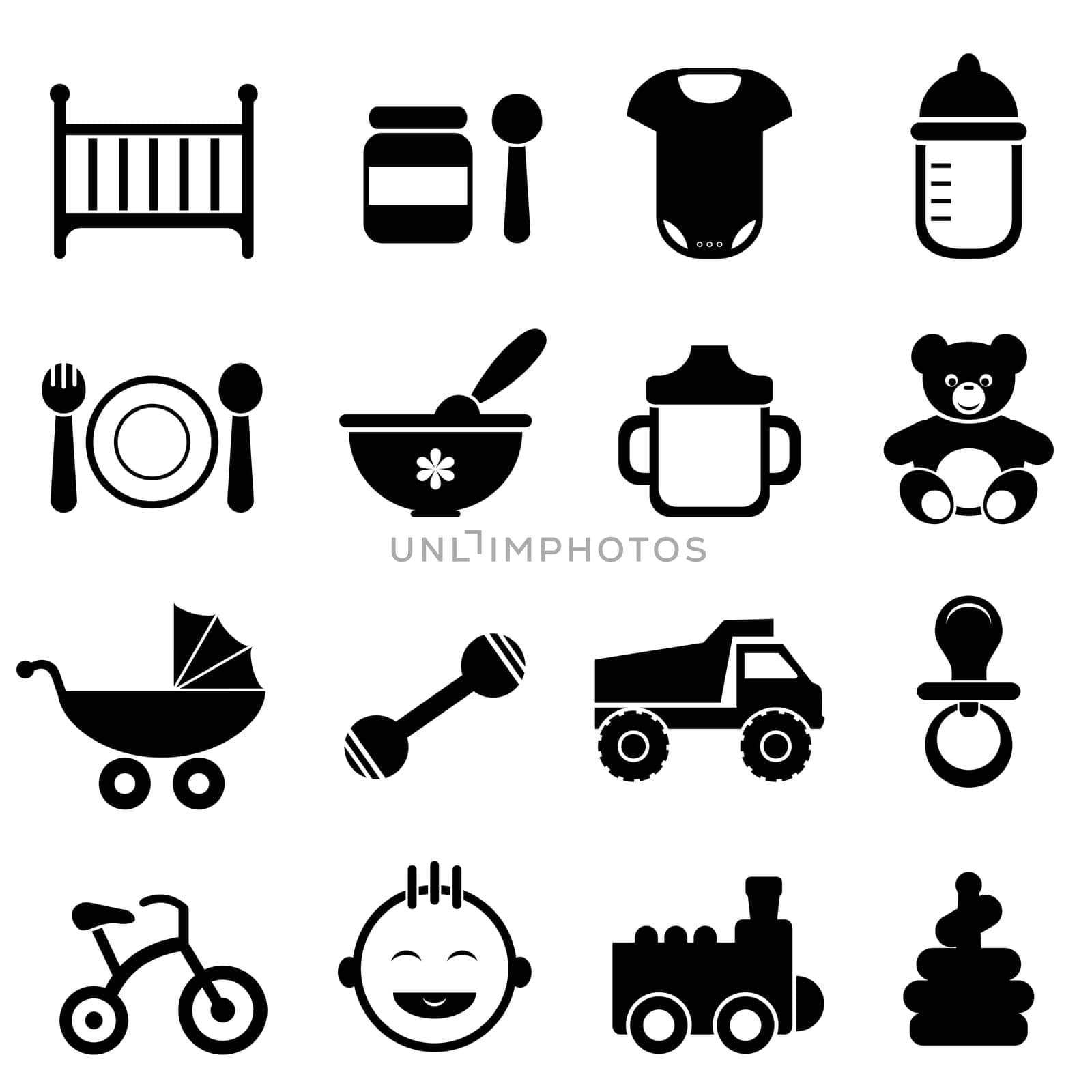 Baby and newborn icon set in black
