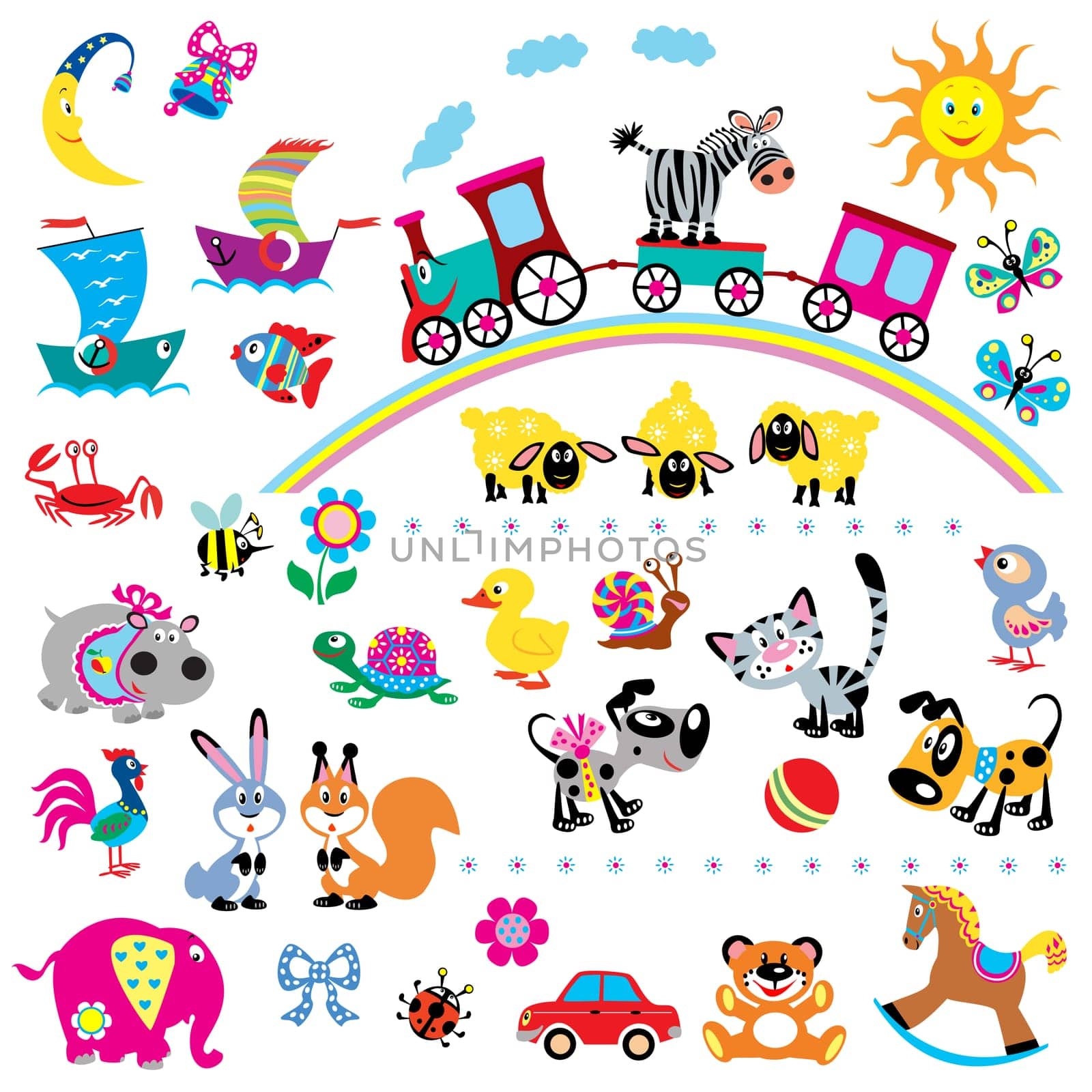 big vector set of simple children pictures for babies and little kids ,isolated on white background