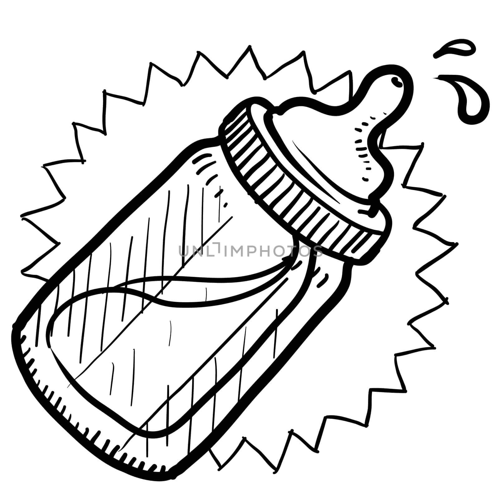 Doodle style baby bottle sketch with milk or formula in vector format.