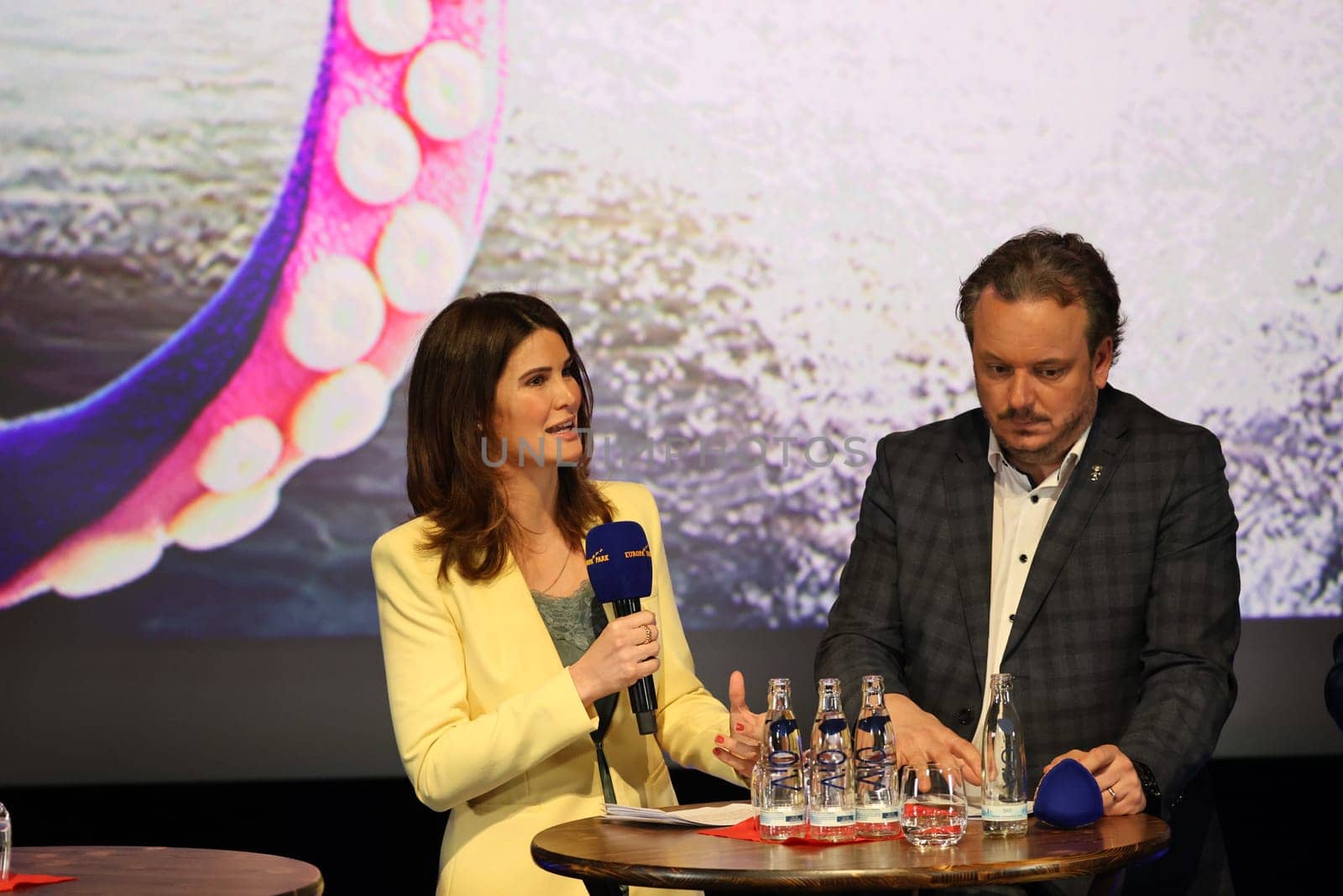 Miriam Mack (wife Michael Mack,Junior Manager Europapark Rust) and Michael Mack (Junior Manager Europapark Rust) at Europapark Rust at the press conference for the season opening 2023