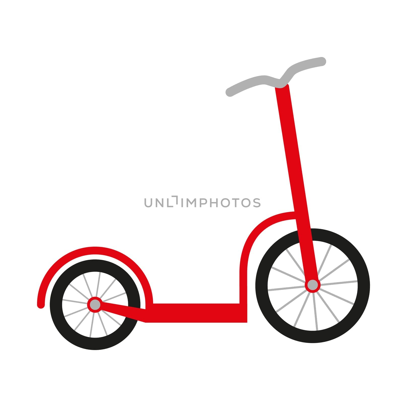 red scooter with big and small wheel and grey handlebar