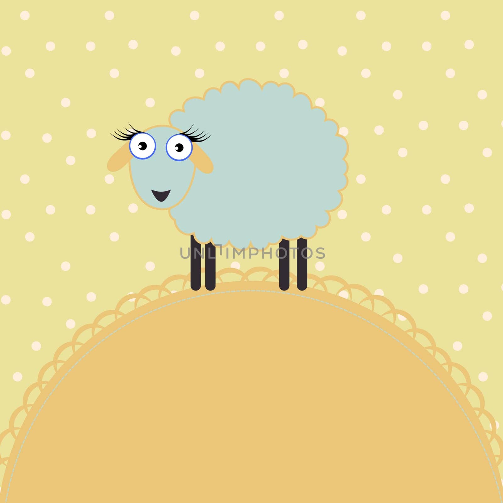 Baby background with sheep on a spotted background, vector illustration